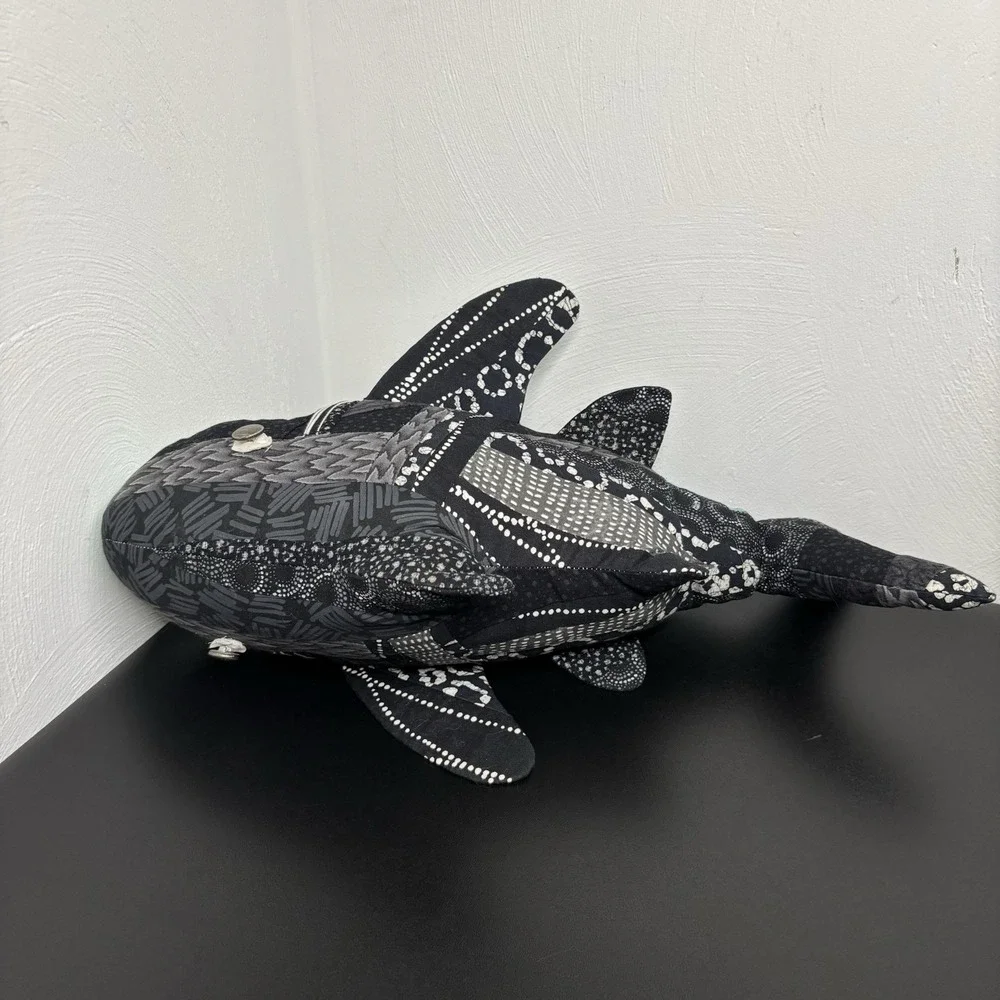 Handmade Fabric Shark Plush Collectible‎ Textile Abstract 16x8 Black Teal Art